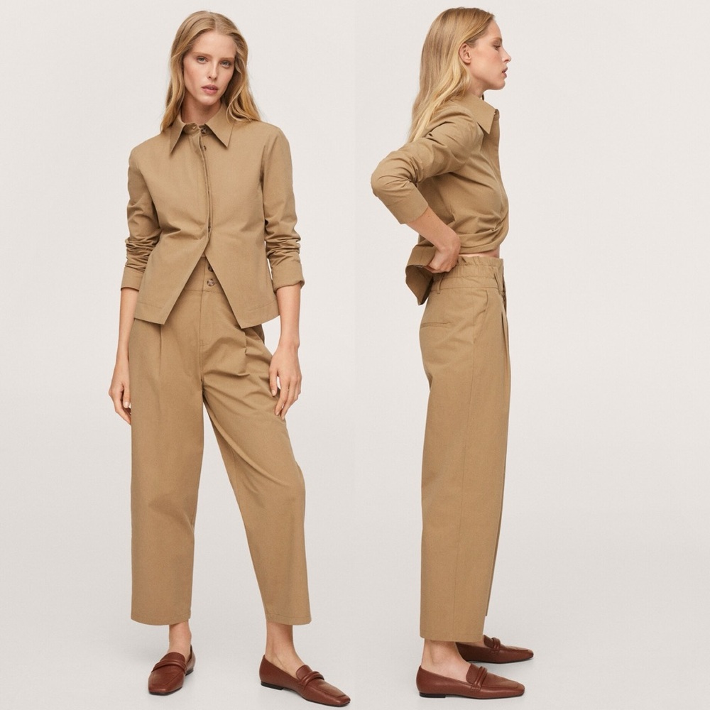 MANGO PLEAT DETAIL COTTON PANTS size S